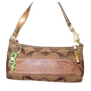 Coach 2007 Limited Edition Cursive Creed Brown Copper Stripe & Shimmer Demi Bag
